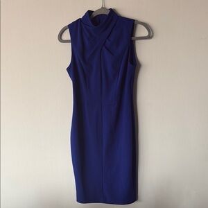 Calvin Klein Blue Sleeveless Sheath Dress Mock Neck